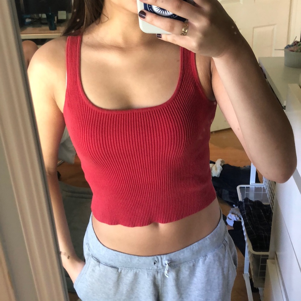 Brandy Melville Red Ribbed Tank Top